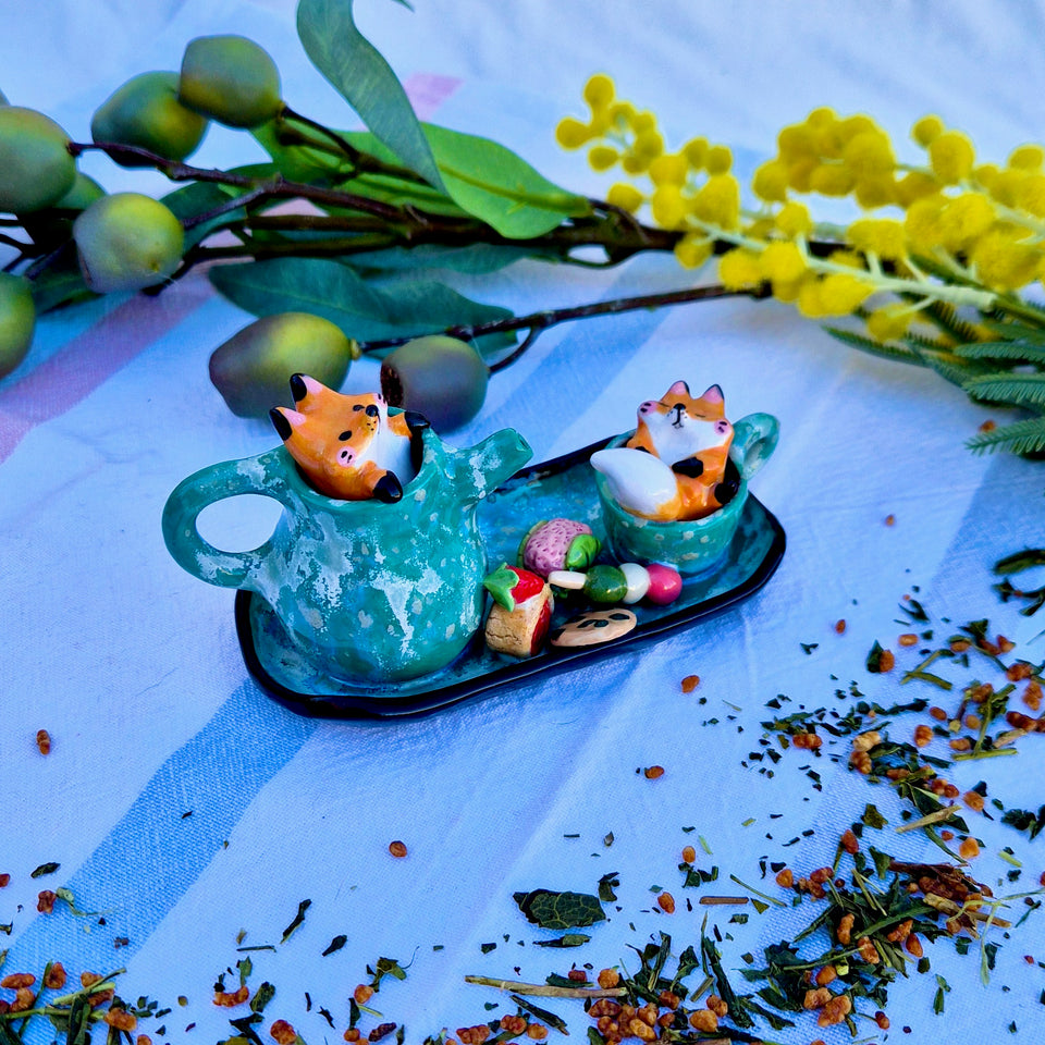 Tea pot set japanese fox